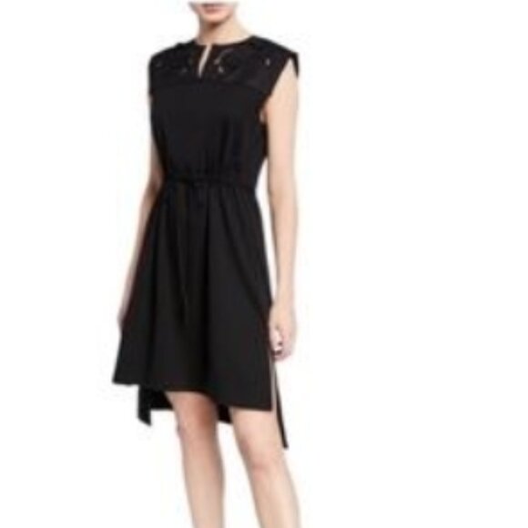 SEE BY CHLOE Cotton Yoke Step Hem Embroidery/Aplique Black KneeMid Dress XS $375 - Picture 2 of 15